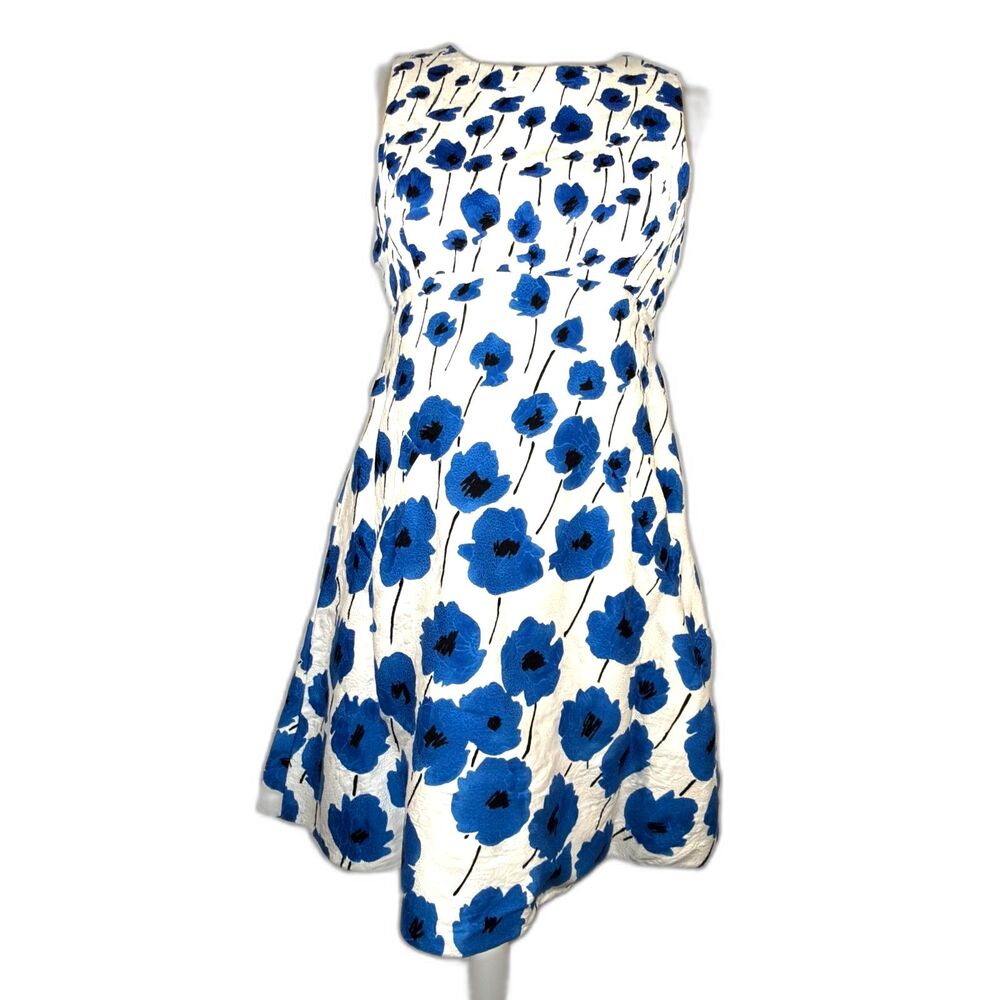 Oscar de la Renta Spring 2007 Runway Blue Poppy Floral Dress Size 10